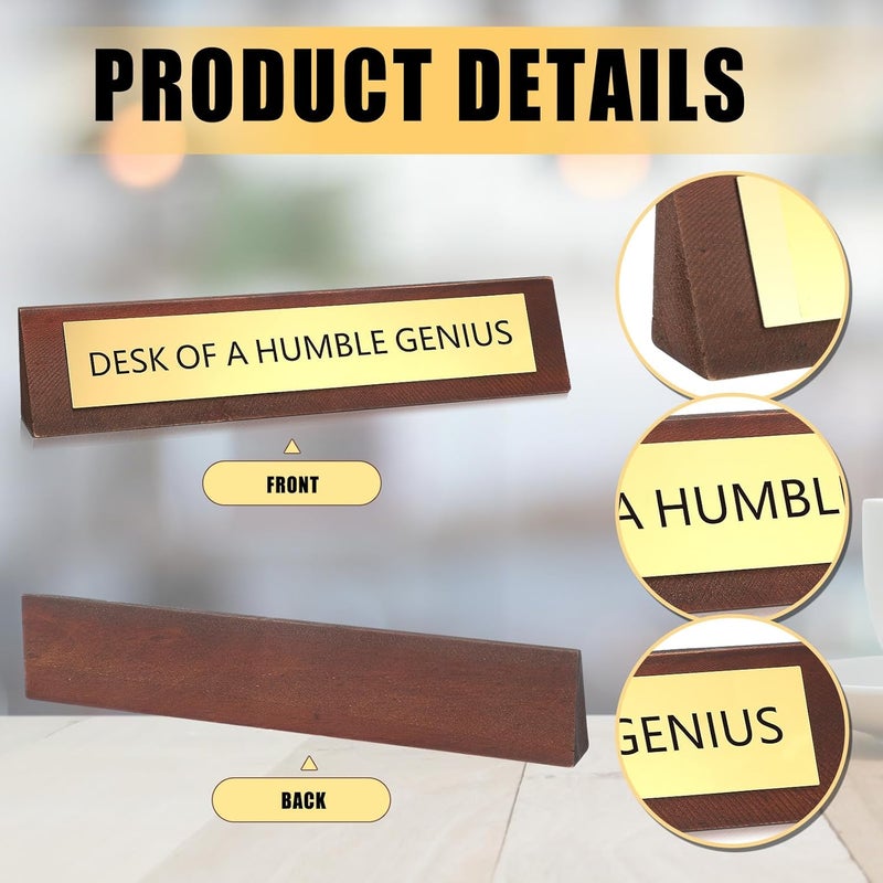 RattanView Desk of a Humble Genius Desks Sign for Office Funny Desk Signs Novelty Nameplate Office Decor Solid Pine Wooden Plaque for Women Men Coworker Gift Supply Home Accessories 10 x 2 Inch - Image 3
